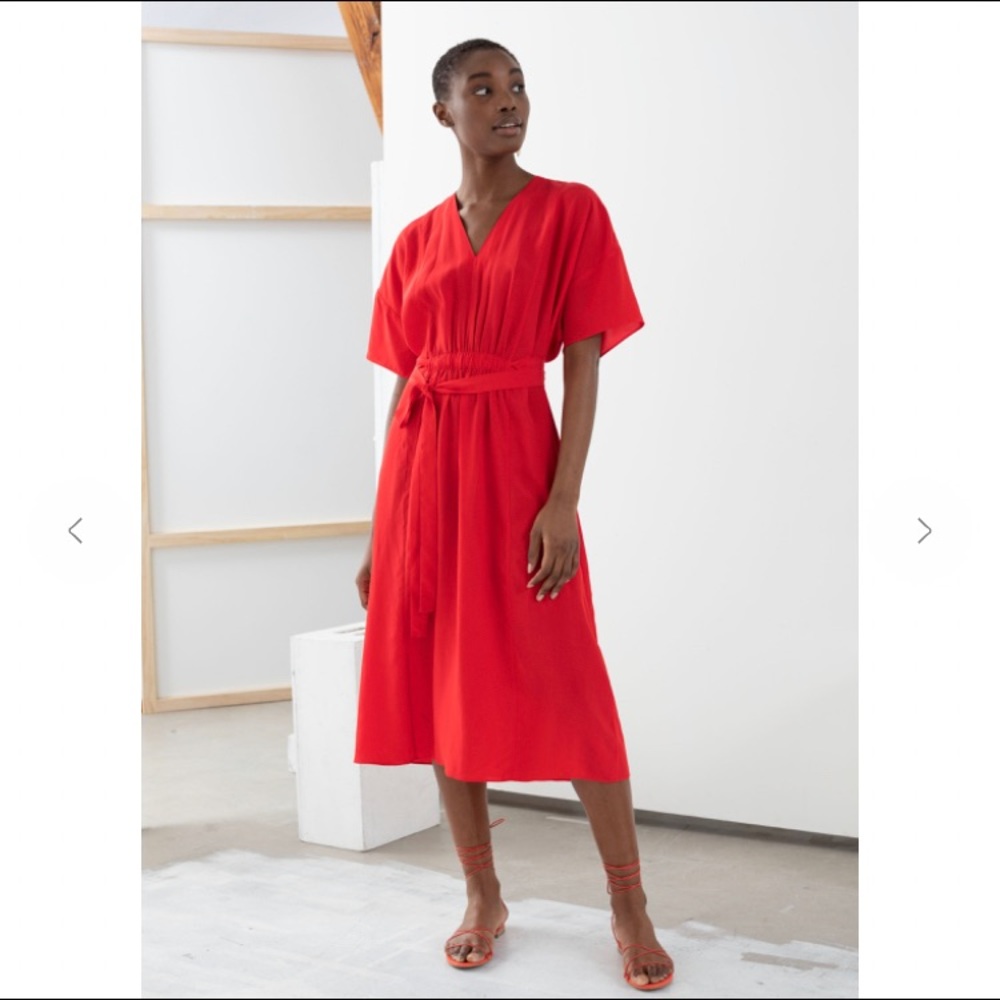 Other Stories Red Lyocell Blend Belted Midi Dress